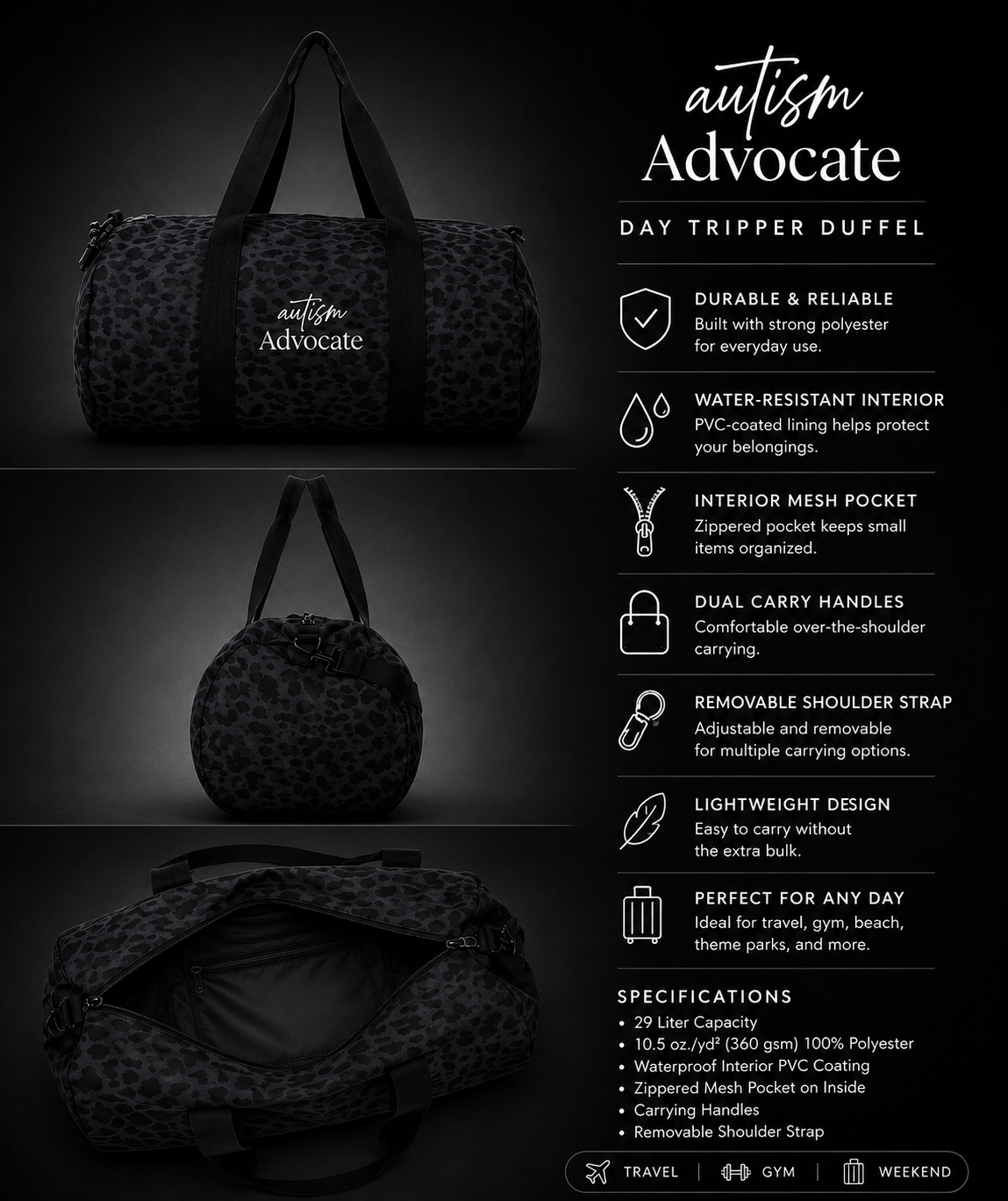AUTISM ADVOCATE DAY TRIPPER DUFFEL